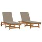Preview: Sonnenliegen 2er Set mit Rädern und Kissen aus robustem Akazienholz