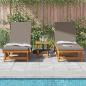Preview: Sonnenliegen 2er Set mit Rädern und Kissen aus robustem Akazienholz