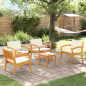 Preview: 5-teiliges Bistro-Set mit Kissen aus Akazienholz