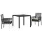 Preview: 3-teiliges Garten-Esszimmer-Set mit Kissen Schwarz Poly-Rattan