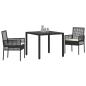 Preview: 3-teiliges Garten-Esszimmer-Set mit Kissen Schwarz Poly-Rattan