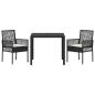 Preview: 3-teiliges Garten-Esszimmer-Set mit Kissen Schwarz Poly-Rattan