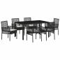 Preview: 7-teiliges Garten Essset mit Kissen Schwarz Poly Rattan