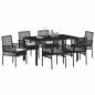 Preview: 7-teiliges Garten Essset mit Kissen Schwarz Poly Rattan