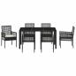 Preview: 7-teiliges Garten Essset mit Kissen Schwarz Poly Rattan