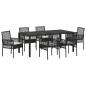 Preview: 7-teiliges Garten-Dining-Set mit Kissen Schwarz Poly Rattan