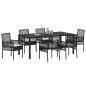 Preview: 7-teiliges Garten-Dining-Set mit Kissen Schwarz Poly Rattan