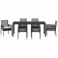 Preview: 7-teiliges Garten-Dining-Set mit Kissen Schwarz Poly Rattan