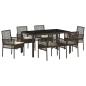 Preview: 7-teiliges Garten-Dining-Set mit Kissen in Braunem Poly-Rattan