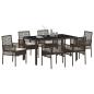 Preview: 7-teiliges Garten-Dining-Set mit Kissen in Braunem Poly-Rattan
