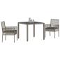 Preview: 3-teiliges Garten-Dining-Set mit Kissen Grau Poly-Rattan