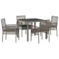 Preview: 5-teiliges Garten-Esszimmer-Set mit Kissen Grau Poly-Rattan