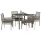 Preview: 5-teiliges Garten-Esszimmer-Set mit Kissen Grau Poly-Rattan