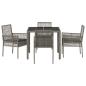 Preview: 5-teiliges Garten-Esszimmer-Set mit Kissen Grau Poly-Rattan