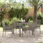Preview: 5-teiliges Garten-Esszimmer-Set mit Kissen Grau Poly-Rattan