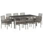Preview: 9-teiliges Gartentischset mit Kissen Grau Poly Rattan
