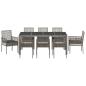 Preview: 9-teiliges Gartentischset mit Kissen Grau Poly Rattan