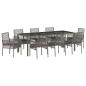 Preview: 9-teiliges Garten-Diningset mit Kissen Grau Poly Rattan