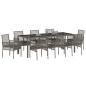 Preview: 9-teiliges Garten-Diningset mit Kissen Grau Poly Rattan