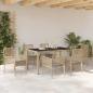 Preview: 7-teiliges Garten-Dining-Set mit Kissen Beige Poly Rattan
