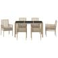 Preview: 7-teiliges Garten-Dining-Set mit Kissen Beige Poly Rattan