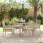 Preview: 5-teilige Garten-Speisegruppe mit Kissen Beige Poly Rattan