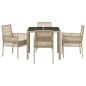 Preview: 5-teilige Garten-Speisegruppe mit Kissen Beige Poly Rattan