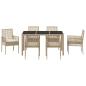 Preview: 7-teiliges Garten-Esszimmer-Set mit Kissen Beige Poly Rattan
