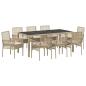 Preview: 9-teiliges Garten-Esszimmer Set mit Kissen Beige Poly-Rattan