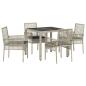 Preview: 5-teiliges Garten-Esszimmer-Set mit Kissen in Hellgrau aus Poly-Rattan
