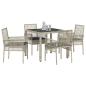 Preview: 5-teiliges Garten-Esszimmer-Set mit Kissen in Hellgrau aus Poly-Rattan