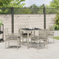 Preview: 5-teiliges Garten-Esszimmer-Set mit Kissen in Hellgrau aus Poly-Rattan