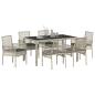Preview: 7-teiliges Garten-Esszimmer-Set mit Kissen in Hellgrau aus Poly-Rattan