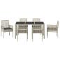 Preview: 7-teiliges Garten-Esszimmer-Set mit Kissen in Hellgrau aus Poly-Rattan