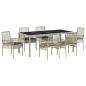 Preview: 7-teiliges Garten-Esszimmer-Set mit Kissen in Hellgrau aus Poly-Rattan