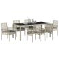 Preview: 7-teiliges Garten-Esszimmer-Set mit Kissen in Hellgrau aus Poly-Rattan