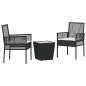 Preview: 3-teiliges Garten-Bistroset mit Kissen Schwarz Poly Rattan