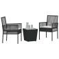 Preview: 3-teiliges Garten-Bistroset mit Kissen Schwarz Poly Rattan