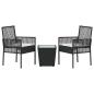 Preview: 3-teiliges Garten-Bistroset mit Kissen Schwarz Poly Rattan