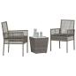 Preview: 3-teiliges Garten Bistro Set mit Kissen Grau Poly Rattan