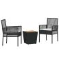 Preview: 3-teiliges Garten Bistro Set mit Kissen Schwarz Poly-Rattan