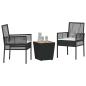 Preview: 3-teiliges Garten Bistro Set mit Kissen Schwarz Poly-Rattan