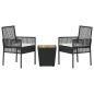 Preview: 3-teiliges Garten Bistro Set mit Kissen Schwarz Poly-Rattan