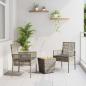 Preview: ARDEBO.de - 3-teiliges Garten Bistro Set mit Kissen Grau Poly Rattan