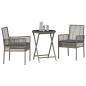 Preview: 3-teiliges Garten Bistro Set mit Kissen Grau Poly Rattan