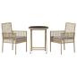 Preview: 3-teiliges Garten Bistro Set mit Kissen Beige Poly Rattan