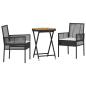 Preview: 3-teiliges Garten-Bistro-Set mit Kissen Schwarz Poly-Rattan