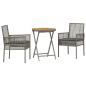 Preview: 3-teiliges Garten Bistro Set mit Kissen Grau Poly Rattan