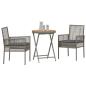 Preview: 3-teiliges Garten Bistro Set mit Kissen Grau Poly Rattan