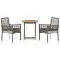 Preview: 3-teiliges Garten Bistro Set mit Kissen Grau Poly Rattan
